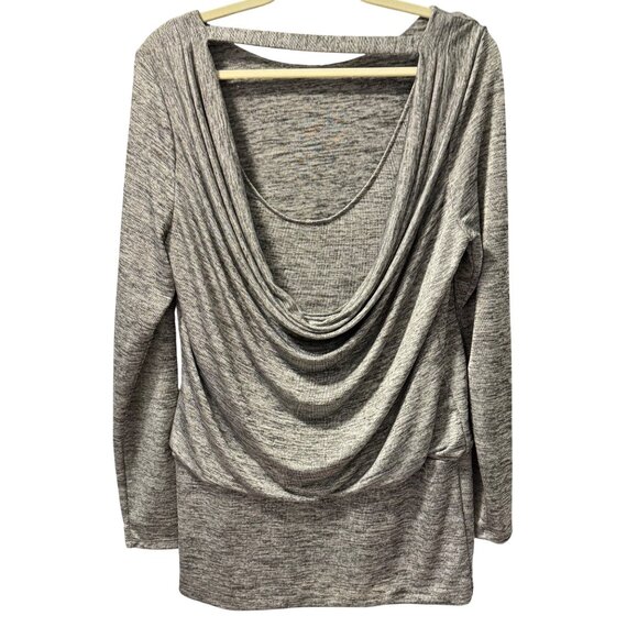 White House Black Market Gray Drape Neck Long Sleeve Top Sz M blouse - Picture 10 of 12